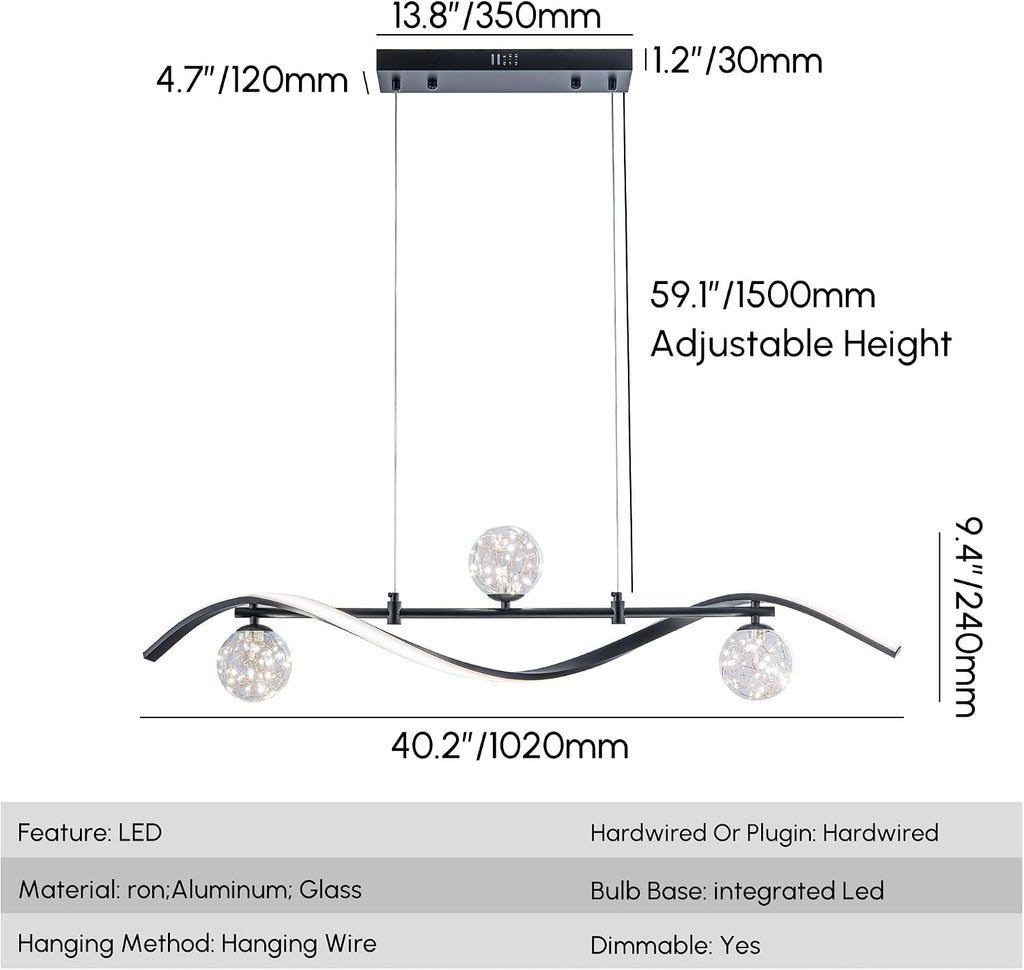 homary 40.2' Dimmable Kitchen Island Lighting, Black 4-Light Dining Room Light Fixture Over Table Linear LED Chandelier Island Lights for Kitchen