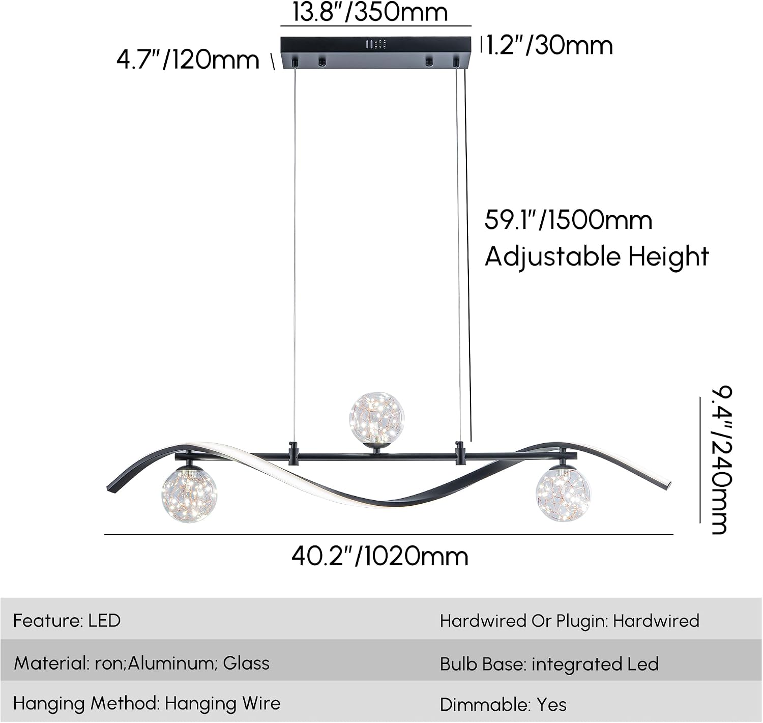 homary 40.2' Dimmable Kitchen Island Lighting, Black 4-Light Dining Room Light Fixture Over Table Linear LED Chandelier Island Lights for Kitchen