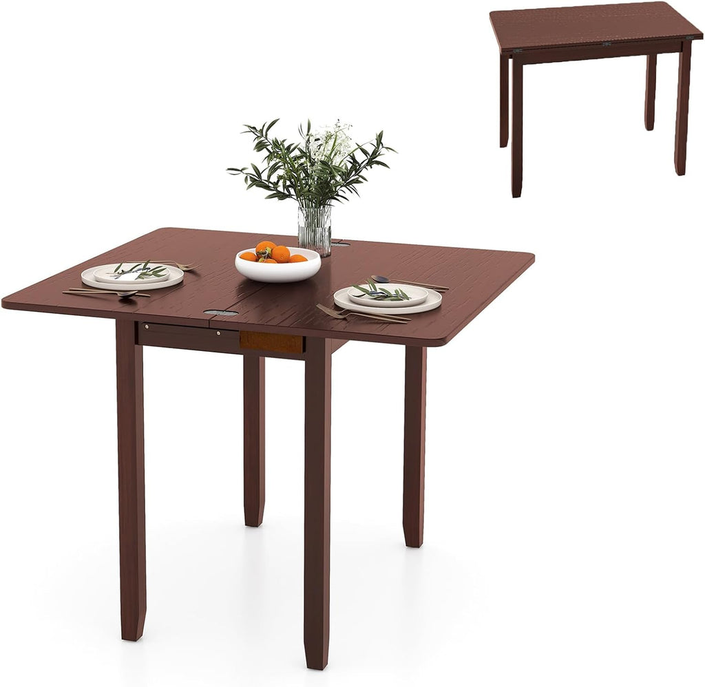 Tangkula 40' Foldable Dining Table, Kitchen Table w/Solid Rubber Wood Legs, Dual Drop Leaf Design, Farmhouse Diner Table for 2-4 People, Dining Room, Living Room, Restaurant (Rectangle)