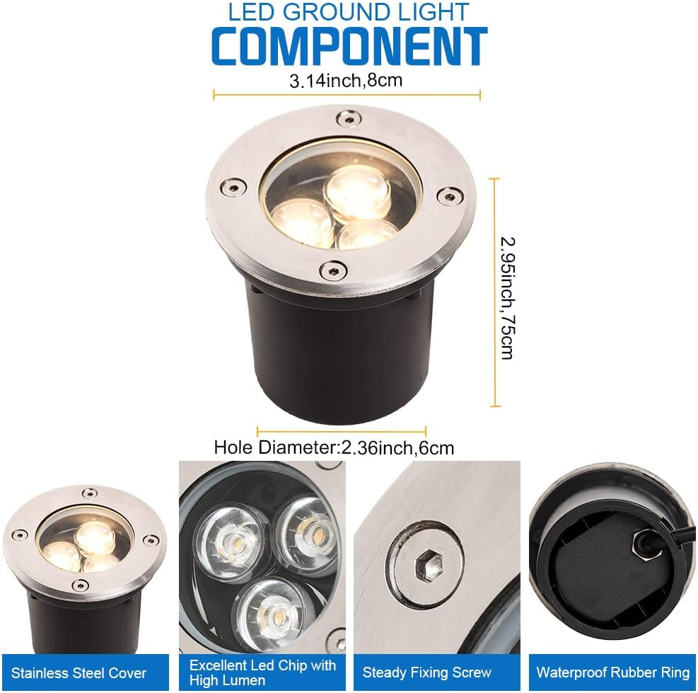 3W Led Low Voltage Landscape Lighting with Wire Connectors and Well Lights for Garden, Driveway, Deck, Tree (12 Pack)