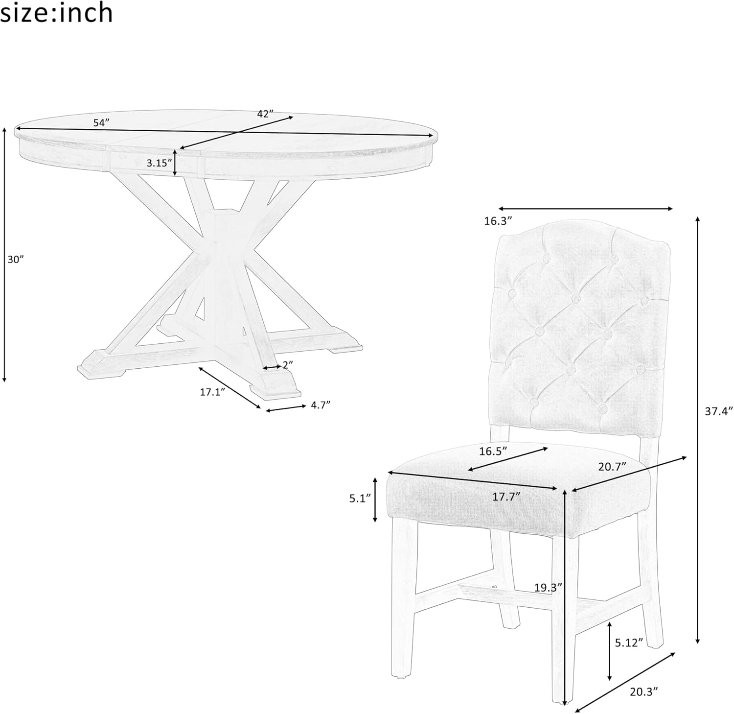 LUMISOL 5-Piece Solid Wood Dining Table Set for 4, Extendable Round Kitchen Table Set with 4 Upholstered Chairs, Farmhouse Table and Chairs Set for Kitchen, Dining Room, Living Room, Natural