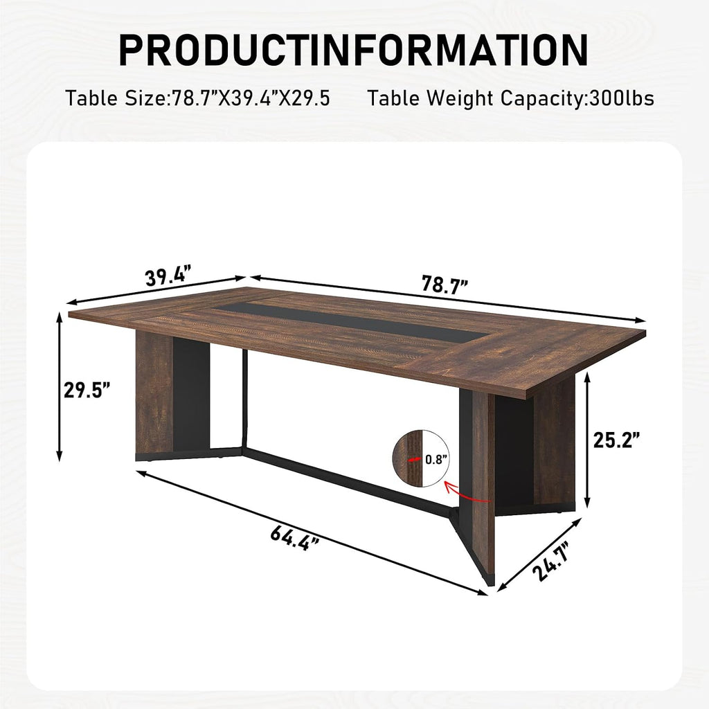 Hlivelood 78Inch Large Dining Table for 6 8 People,Wooden Rectangular Kitchen Table W/Waterproof Tabletop,Large Rectangle Furniture W/Adjustable Legs,Brown Dinner Table for Kitchen Dining Room(78IN)