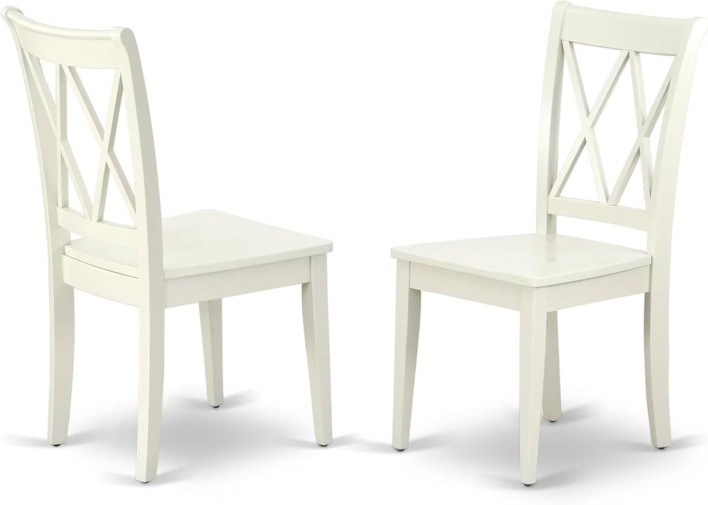 East West Furniture ANCL3-LWH-W 3 Piece Kitchen Table Set for Small Spaces Contains a Round Dining Room Table with Pedestal and 2 Solid Wood Seat Chairs, 36x36 Inch, Linen White