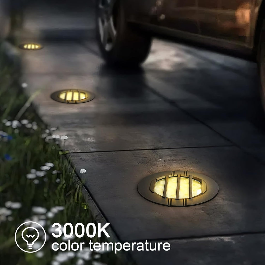 6W Well Lights, Grated Top, 3000K, 12-24V AC/DC, Outdoor In-ground Lights with Wire Connectors, IP65 Waterproof Low Voltage Lighting for Garden Fence Pathway Deck, ETL Certified, 12 Pack