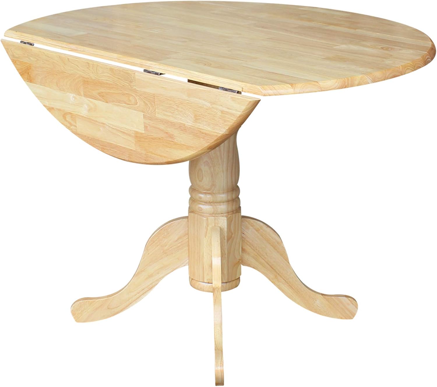 IC International Concepts, 42' Round Dual Drop Leaf Pedestal Dining Table, Solid Real Wood, Sturdy Parawood, Natural