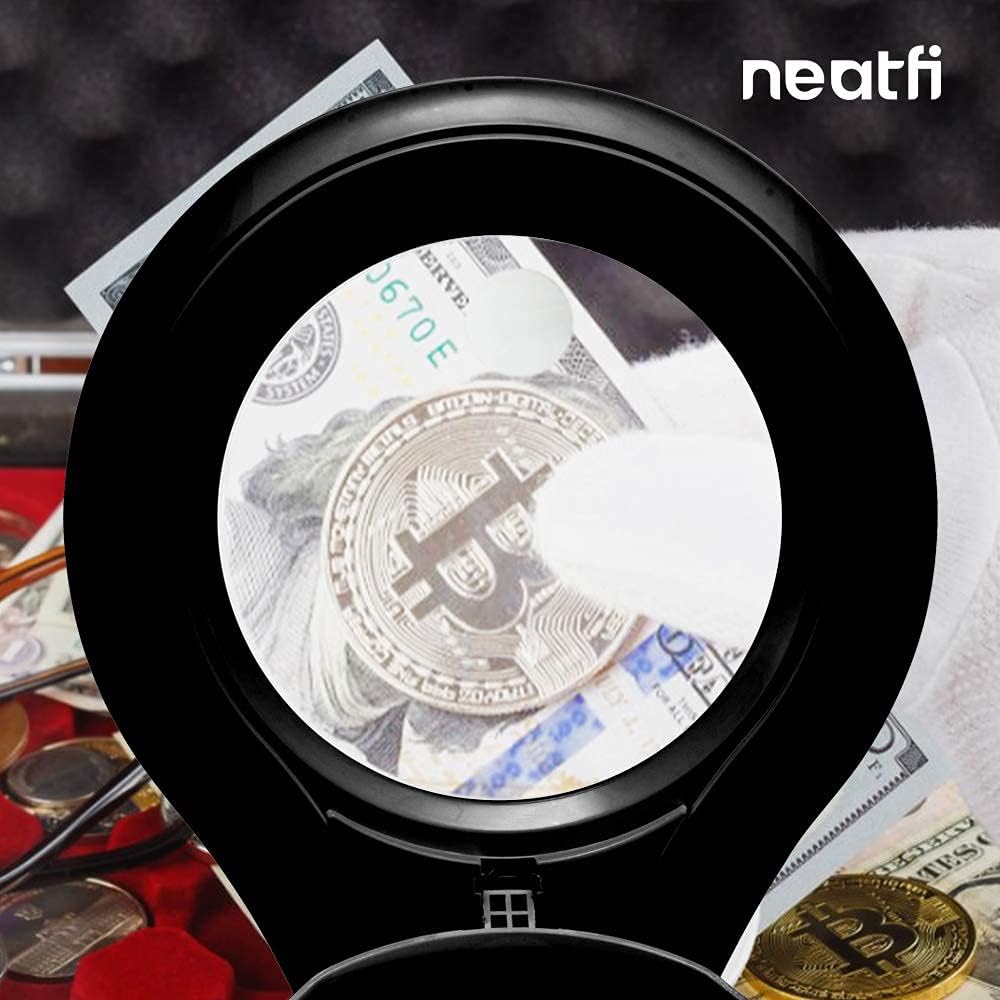 Neatfi LED Bifocal Magnifying Lamp 1,200 Lumens – 5' Glass Lens, Dual Magnification 2.25X/6X, Dimmable | Adjustable Arm with Clamp | Crafting, Jewelry & Reading (5 Diopter + 20 Diopter, Black)