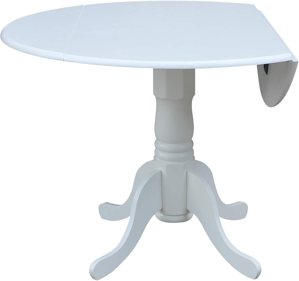 IC International Concepts, 42' Round Dual Drop Leaf Pedestal Dining Table, Solid Real Wood, Sturdy Parawood, White