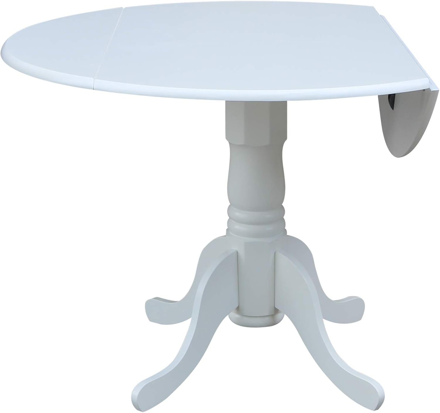 IC International Concepts, 42' Round Dual Drop Leaf Pedestal Dining Table, Solid Real Wood, Sturdy Parawood, White