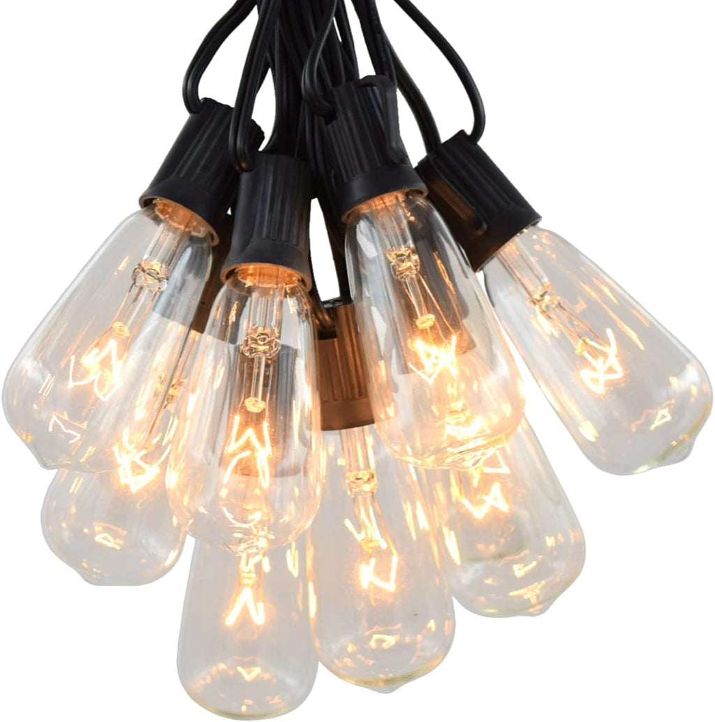 Hometown Evolution, Inc. Vintage Edison Outdoor String Lights (ST40 Clear - Black Wire, 100 ft)