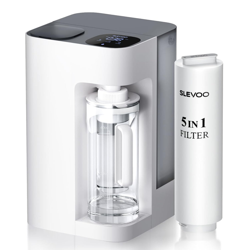 [Smart] Reverse Osmosis Water Filter Countertop,Ph+ & 6-Stage RO Water Filtration System-Alkaline Remineralization,4:1 Pure to Drain,40oz Auto-Fill & Stop Glass Carefe,No Installation Required(White)