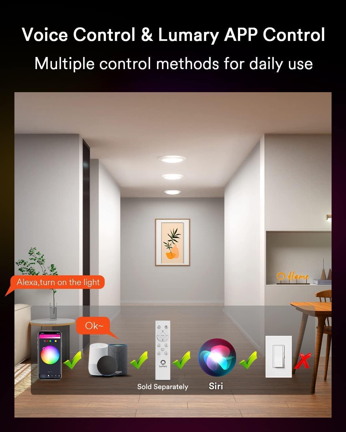 Lumary 13W Smart Flush Mount Ceiling Lights 5/6 Inch, RGBWW WiFi LED Disk Light, Color Changing 2700-6500K Dimmable Recessed Lighting, Surface Mount, Compatible with Alexa/Google Assistant-4Pack