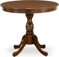 East West Furniture AMT-AWA-TP Antique Kitchen Table - a Round Dining Table Top with Pedestal Base, 36x36 Inch, Walnut