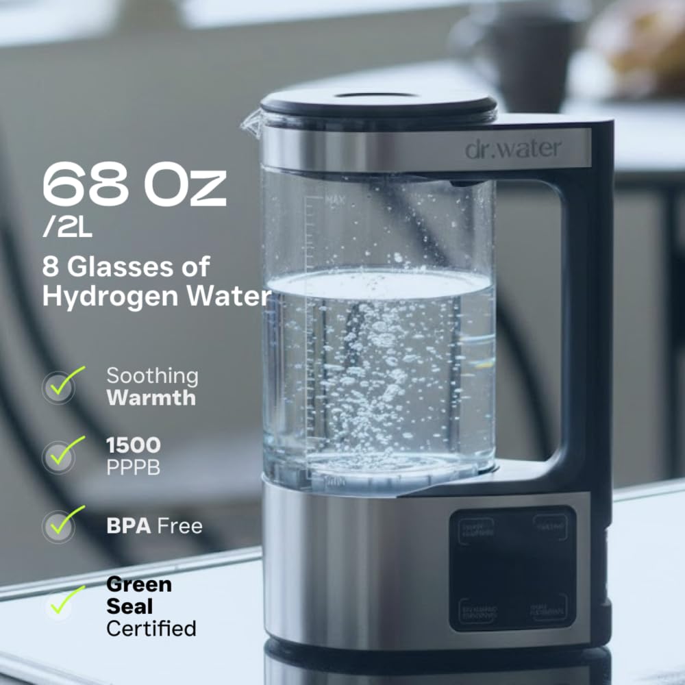 HydroPitcher | 68 Oz Hydrogen Water Pitcher - BPA Free Rich Hydrogen Water Generator - Electrolysis Jug with SPE/PEM Technology Hydrogen Water Machine | Chlorine Free Large Hydrogen Water Bottle