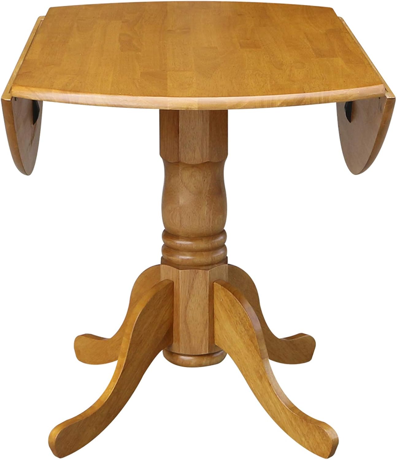 IC International Concepts, 42' Round Dual Drop Leaf Pedestal Dining Table, Solid Real Wood, Sturdy Parawood, Dimensions 42'D x 42'W x 29.5'H, 20mm thickness, 40lbs Weight Capacity, Oak