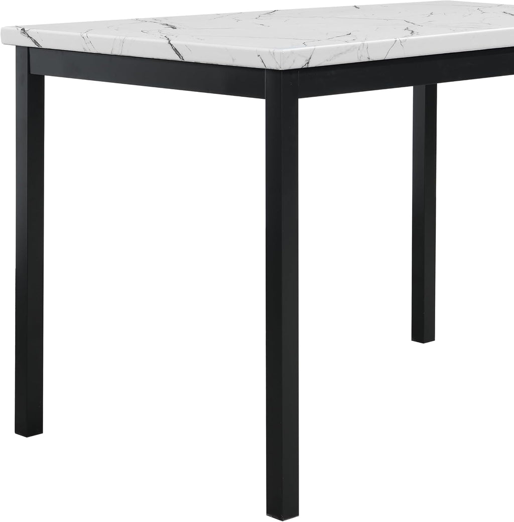 Roundhill Furniture 5 Piece Citico Metal Dinette Set with Laminated Faux Marble Top, White Table with Black Chairs