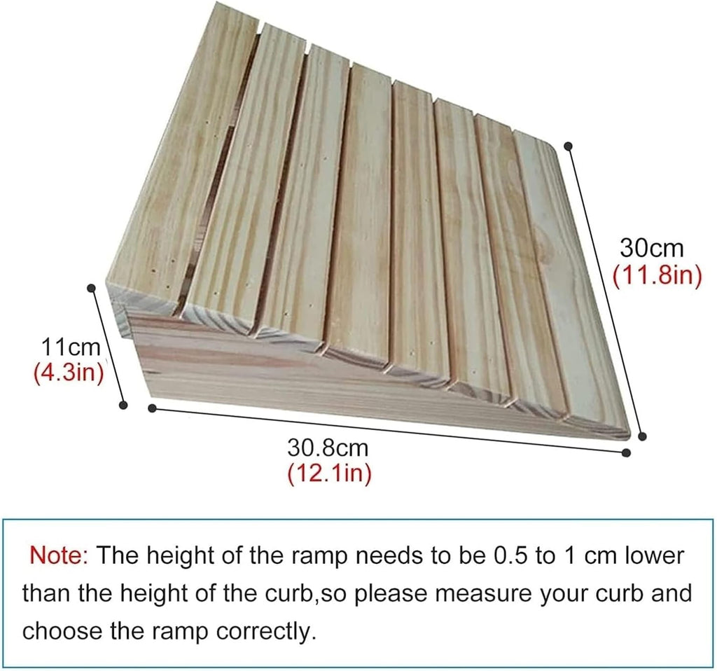 Threshold Ramp Wheelchair Ramp Wooden Threshold Ramp with Handle Handy Non-Slip Scooter Ramp for Doorway/Front Door/Garden Kerb Ramps Anti-Slip (One Color 30.8x30x11cm)