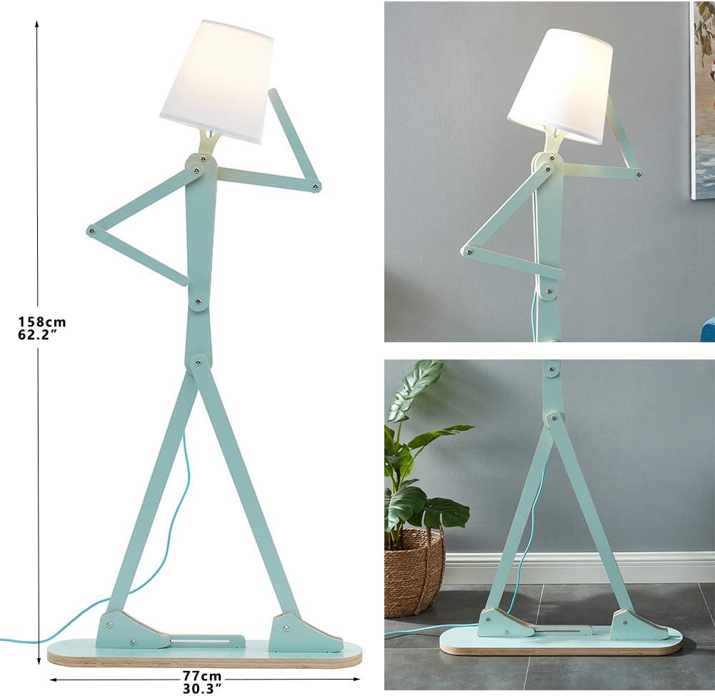 Cool Tall Decorative Floor Lamp Unique Aqua Blue Color Standing Adjustable Corner Reading Wood Lights for Living Room Kids Bedroom Office - LED Bulb Included (Green)