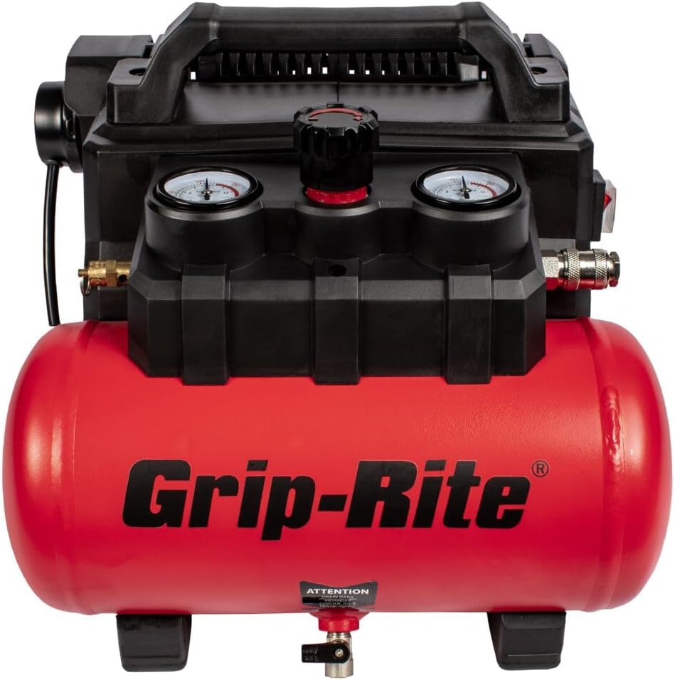 Grip-Rite GR200QW ULTRA QUIET PORTABLE COMPRESSOR, 1.5 GALLON, 1 HP, 125 MAX PSI, Oil-Free, Electric