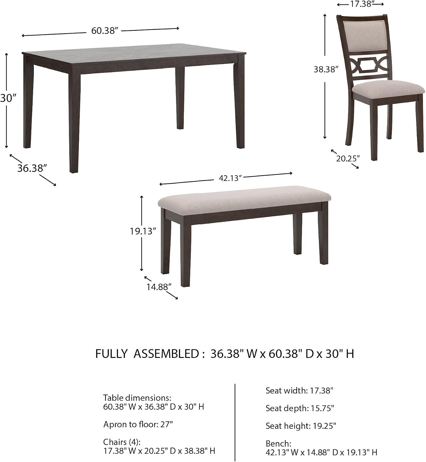 Signature Design by Ashley Langwest Dining Room Table Set, 4 Upholstered Chairs and Bench, Seats 6, Cushioned Seats, Wood, Cherry Brown