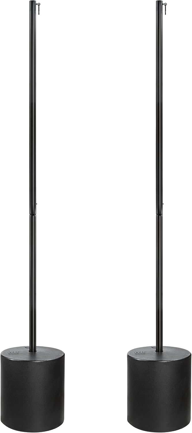 Outdoor String Light Pole Stand (2 Pack) - 9.5 Feet, Black, Heavy-Duty with Freestanding Tank Base for Grass, Patio, Deck, Events