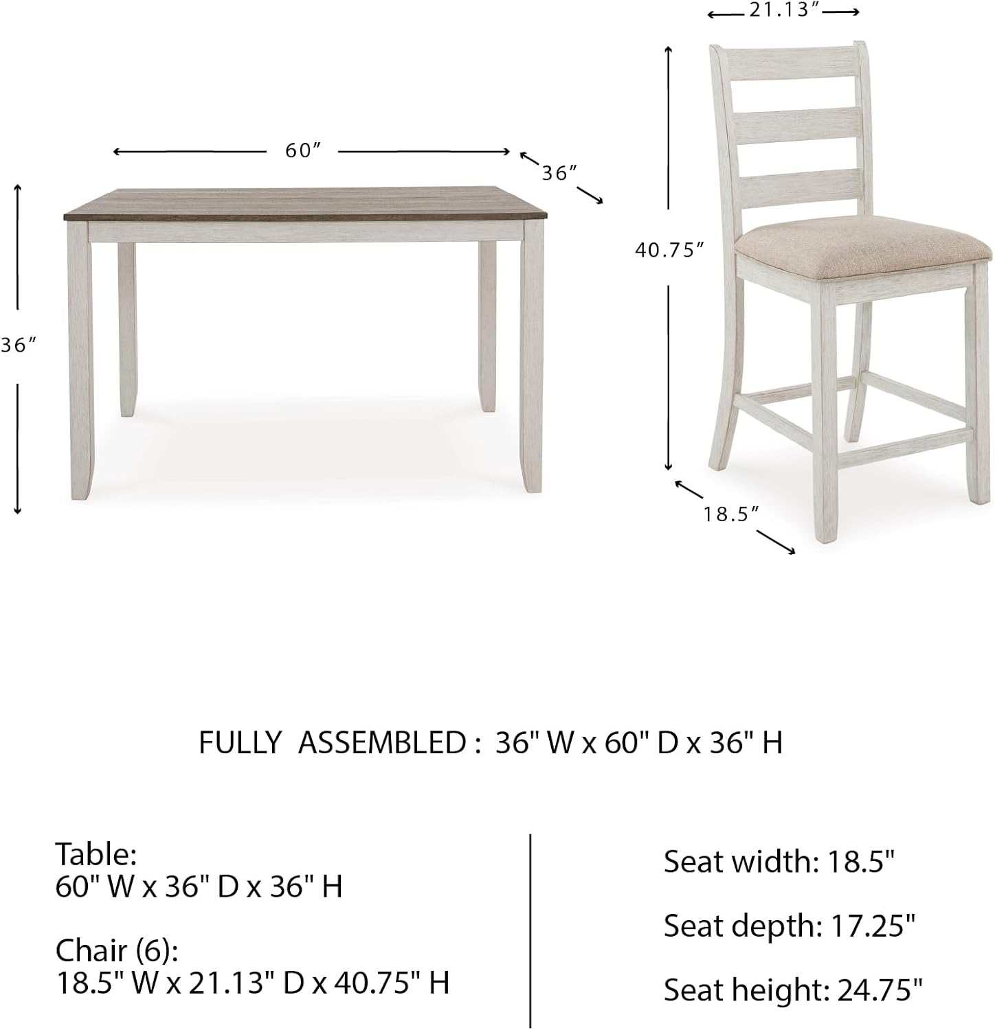 Signature Design by Ashley Skempton Modern Farmhouse Counter Height Dining Table and Upholstered Bar Stools, Set of 7, White & Light Brown