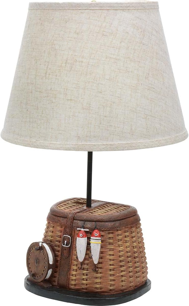 BLACK FOREST DECOR Fishing Creel Accent Lamp - Rustic Lodge Table Lamp with Woven Look - 20.25' x 13.15'