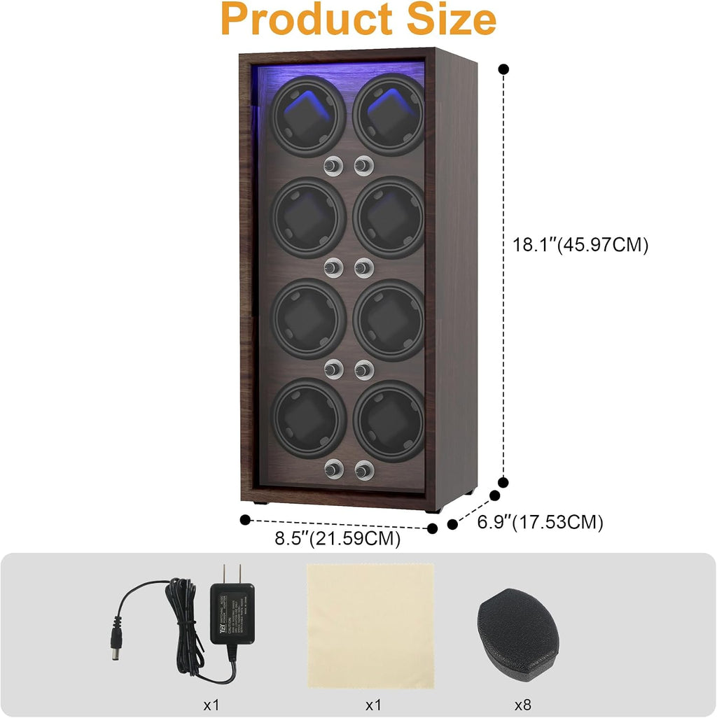 Watch Winder for Automatic Watches,Wooden Watch Rotating Case with LED Light,4 Rotation Modes,Elastic Watch Pillows Quiet Mabuchi Motor
