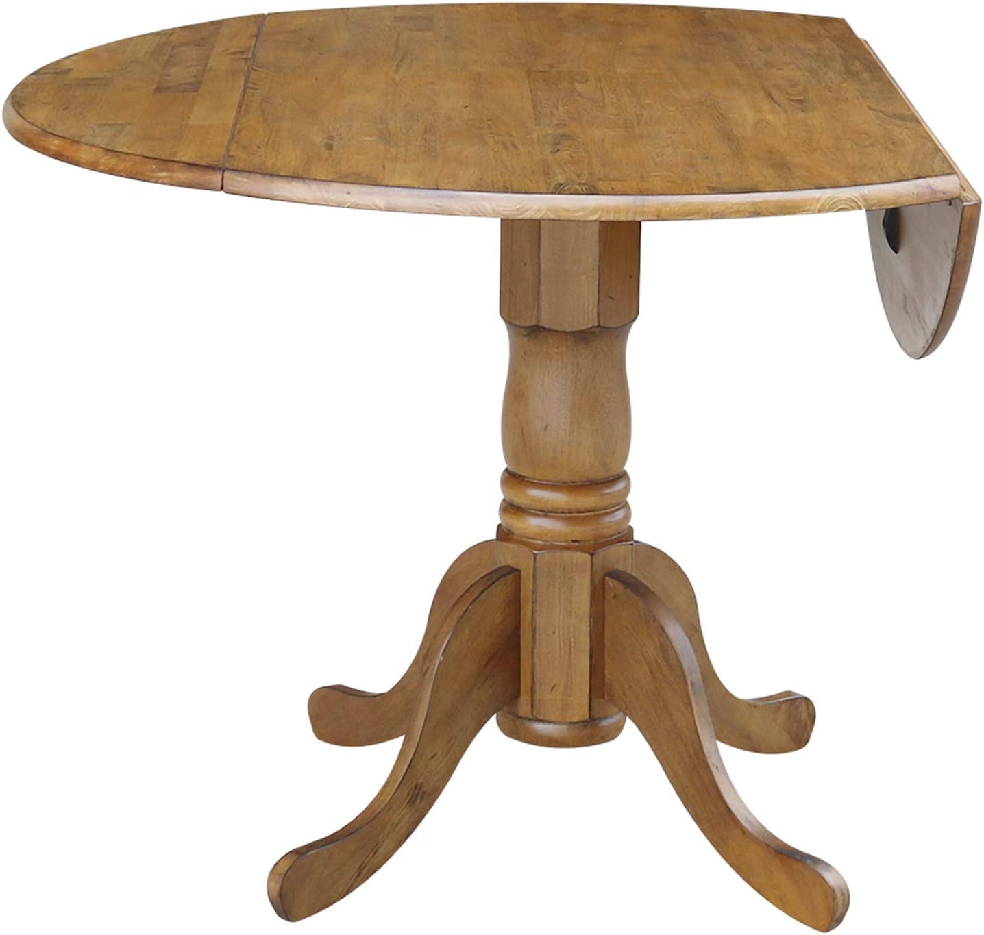 42' Round Dual Drop Leaf Pedestal Dining Table Solid Wood, Easy Assembly, Sturdy Parawood, Kitchen/Dining Room, 29.5'H x 42'W x 42'D, 20mm Thickness Top, Includes Two 9' Drop Leaves