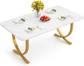 LITTLE TREE Dining Room Table, Kitchen Table with Faux Marble Table Top and Gold Metal Legs