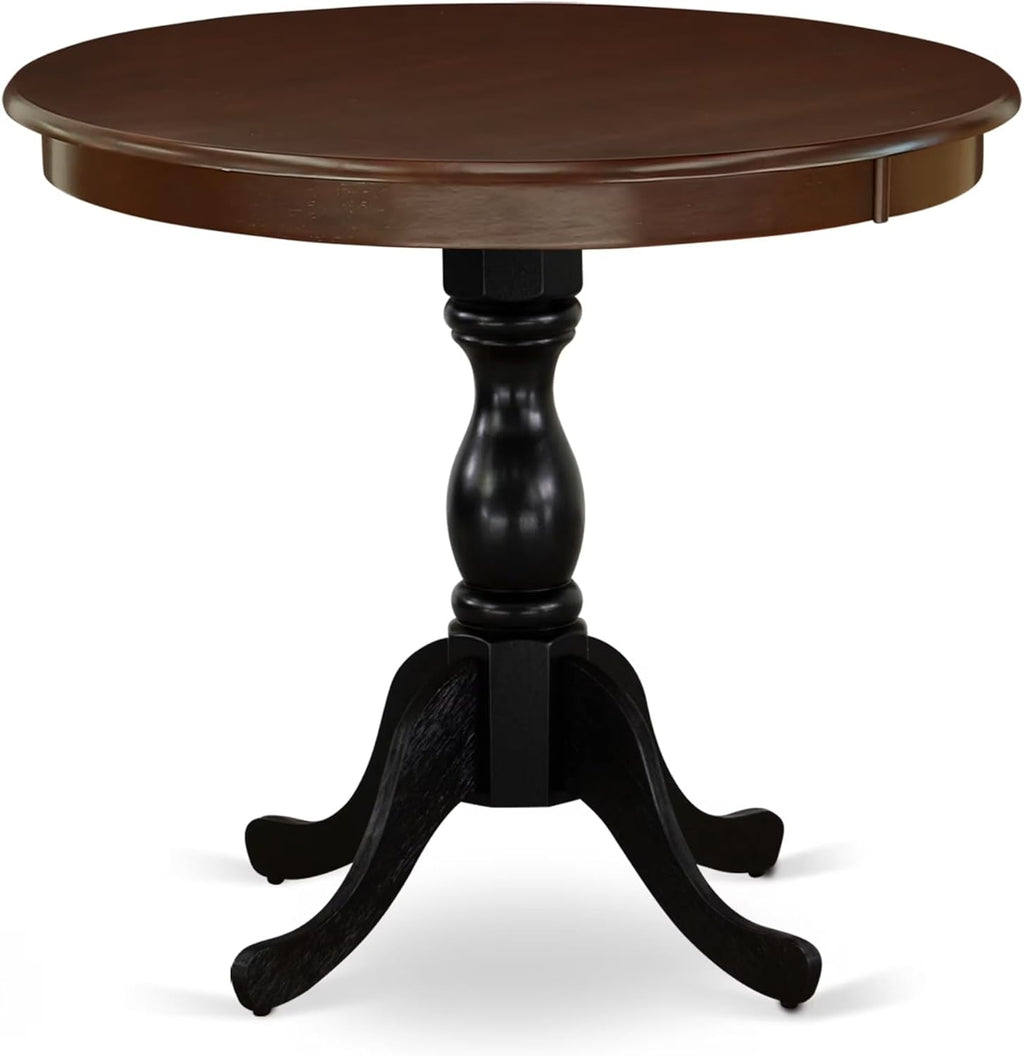 East West Furniture AMT-MBL-TP Antique Modern Dining Table - a Round Kitchen Table Top with Pedestal Base, 36x36 Inch, Multi-Color