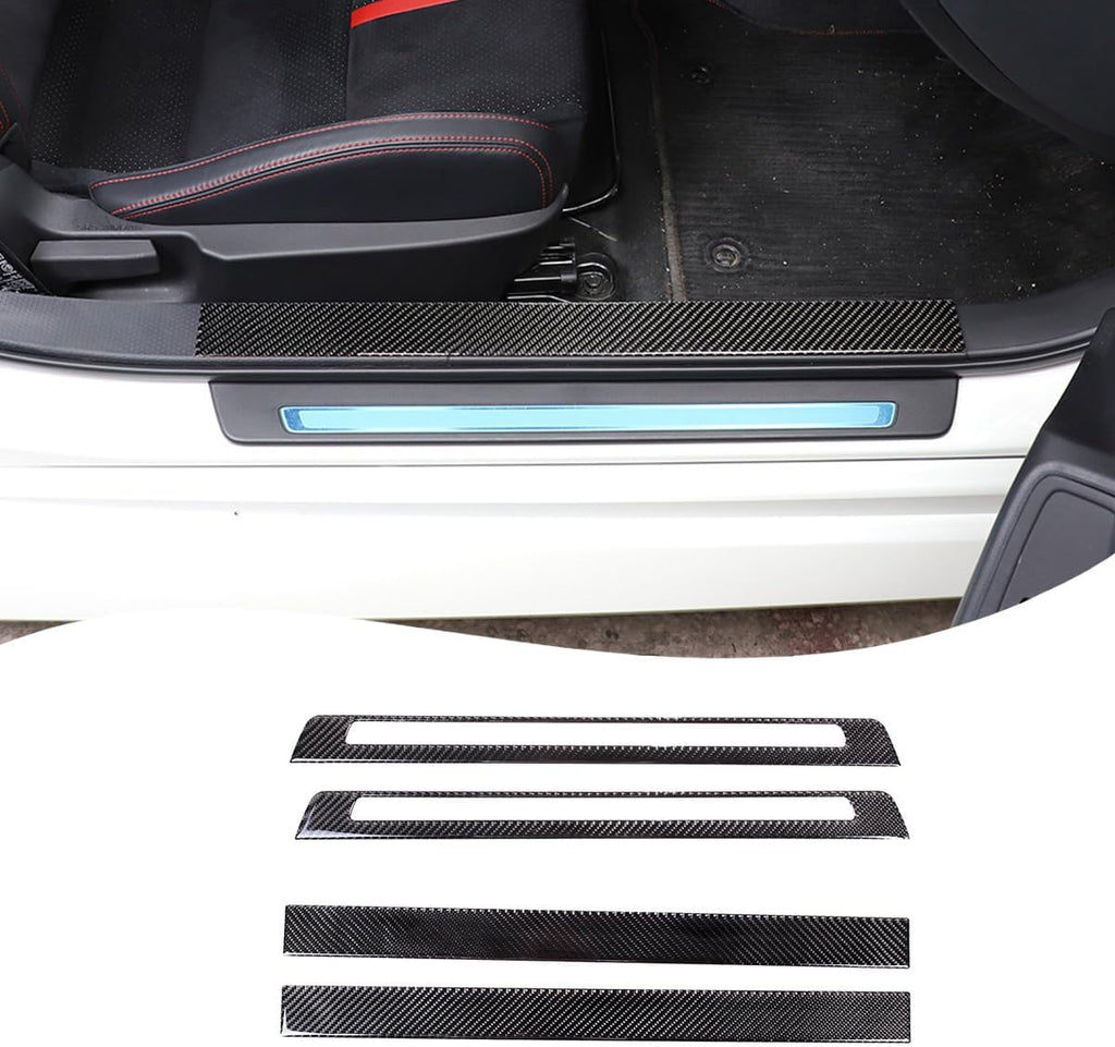 Real Carbon Fiber Car Door Interior and Exterior Threshold Strips Anti-Scratch Welcome Pedal for Subaru BRZ 2022+ Decoration Accessories (Black)