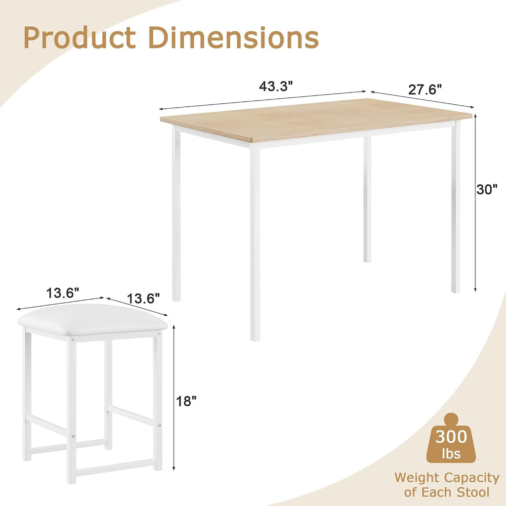 VECELO Kitchen Table and Chairs for 4, Dining Room Set with PU Chairs/Stools, Heavy-Duty Metal Frame, Wooden Tabletop, Space-Saving Design for Small Spaces, Easy Assembly, Oak