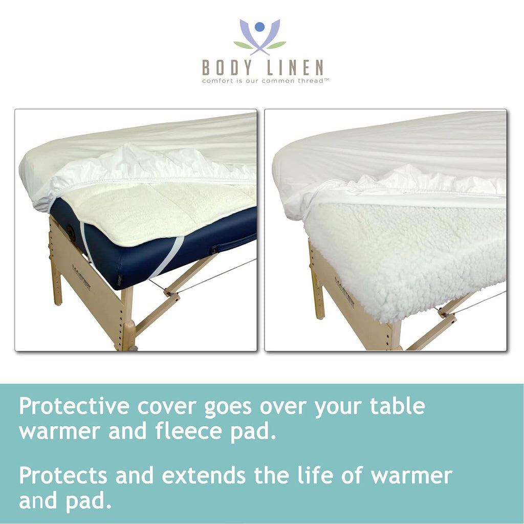 Body Linen 10 Pack Protective Massage Table Cover - Reusable Massage Table Barrier with Wipe Clean Surface. Waterproof PUL Material, Machine Washable. - White
