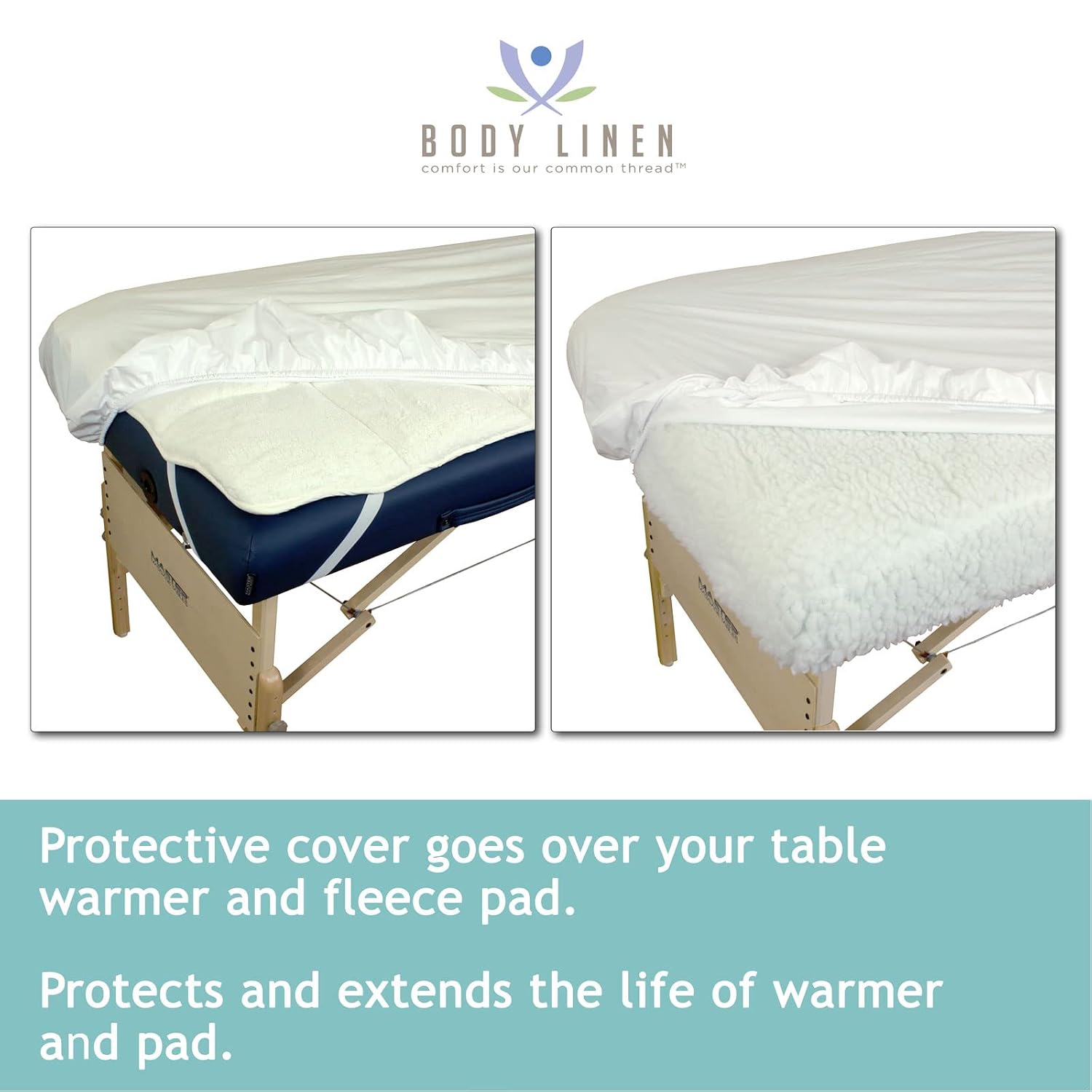 Body Linen 10 Pack Protective Massage Table Cover - Reusable Massage Table Barrier with Wipe Clean Surface. Waterproof PUL Material, Machine Washable. - White