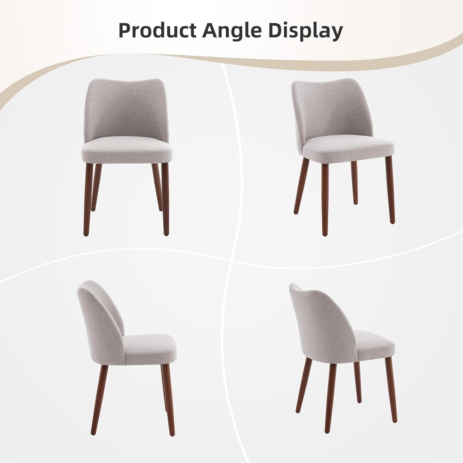 GarveeHome Linen Dining Chairs Set of 4 Upholstered Fabric Dining Chair with Wood Legs, Wing Backrest, Wooden Kitchen Chairs with Thick Cushions, Leveling Feet for Dining Room, Living Room, Light Grey