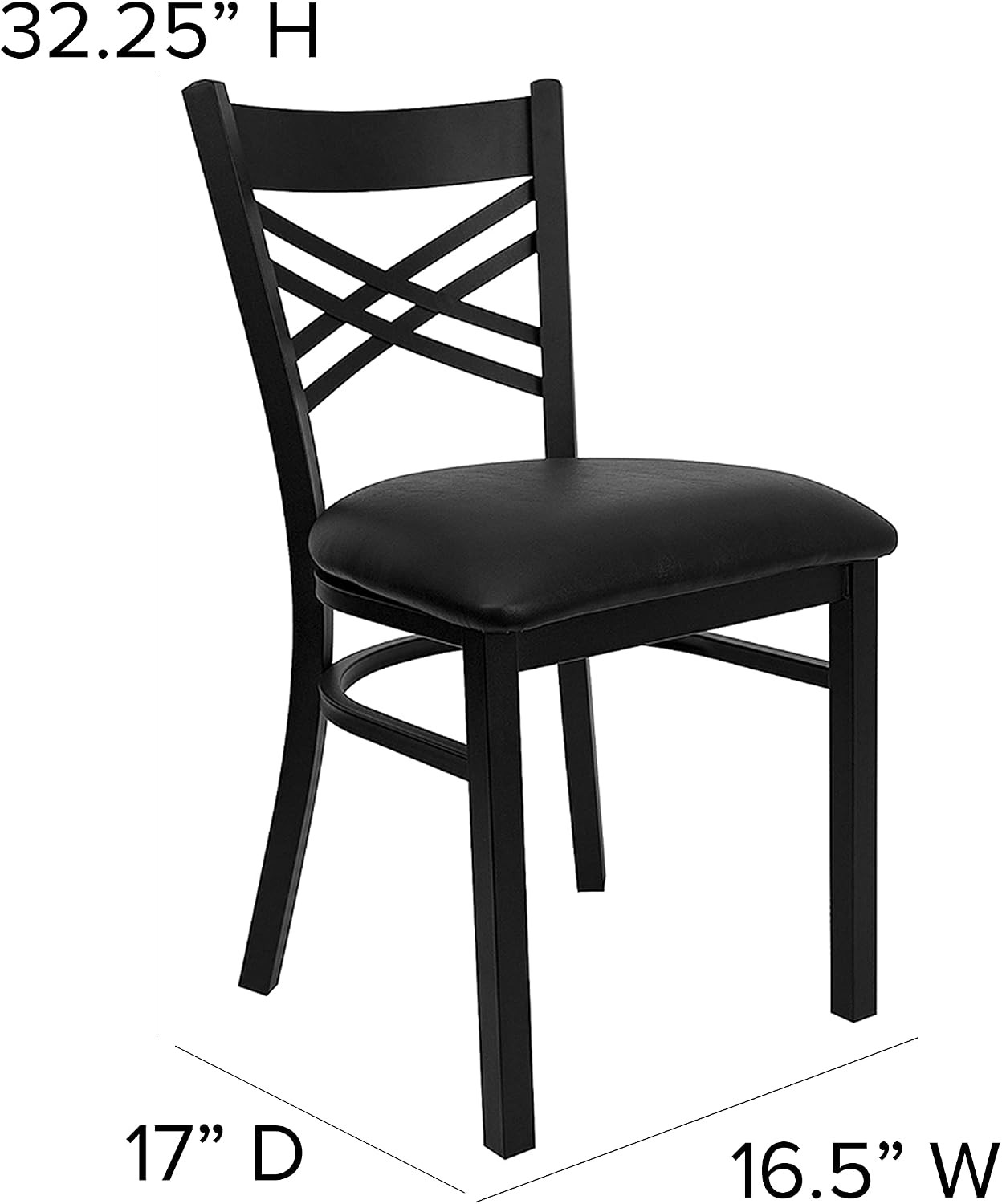 Flash Furniture Hercules Series 'X' Back Metal Restaurant Chair, Modern Upholstered Armless Dining Chair for Restaurants and Kitchens, Black