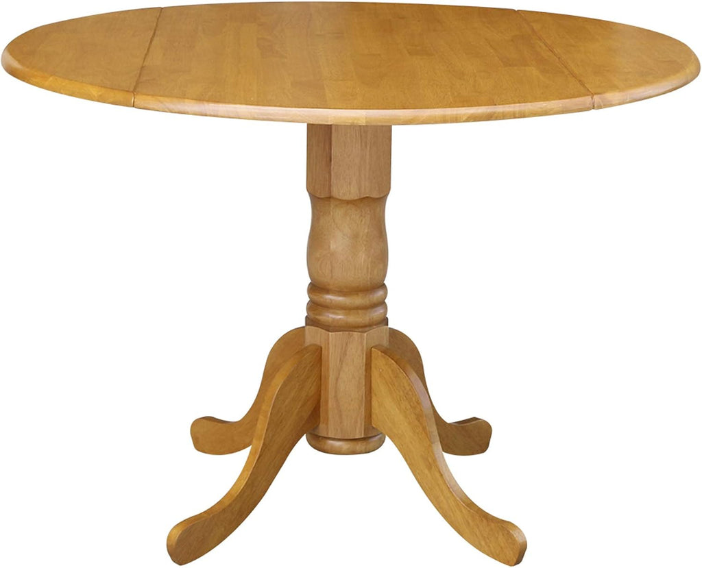 IC International Concepts, 42' Round Dual Drop Leaf Pedestal Dining Table, Solid Real Wood, Sturdy Parawood, Dimensions 42'D x 42'W x 29.5'H, 20mm thickness, 40lbs Weight Capacity, Oak