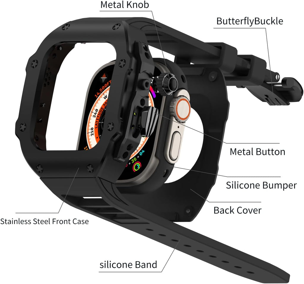 316L Stainless Steel Case with Band for Apple Watch Ultra 3/2/1 49mm, Series 11/10 46mm, Luxury Rugged Military Protective Metal Cover Tactical Heavy Duty Protection Strap