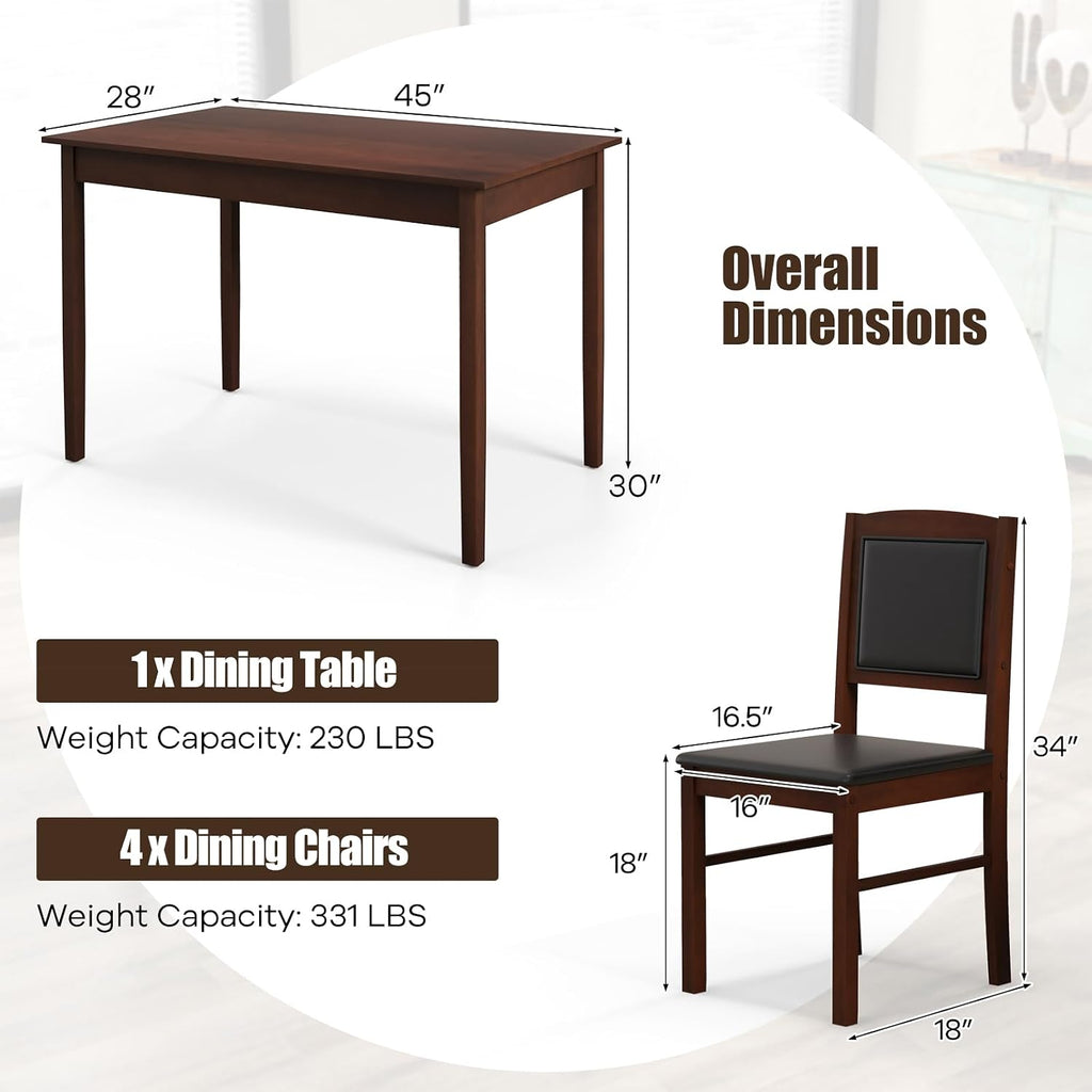 NAFORT 5 Piece Dining Table Set for 4, Farmhouse Solid Wood Kitchen Table Chairs Set of 4, Mid-Century Modern Dinette Set w/Upholstered Dining Chairs, 4 Seat Dining Room Table for Kitchen,Office