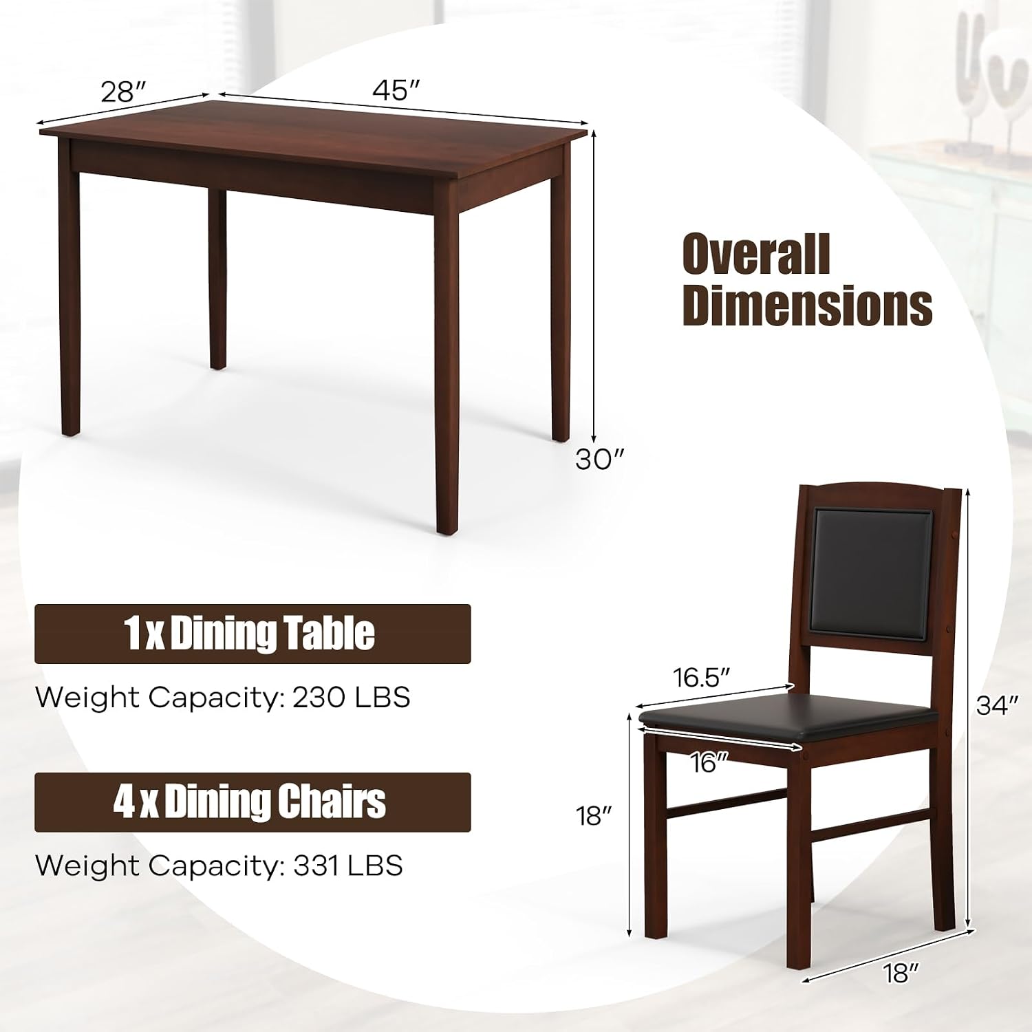 NAFORT 5 Piece Dining Table Set for 4, Farmhouse Solid Wood Kitchen Table Chairs Set of 4, Mid-Century Modern Dinette Set w/Upholstered Dining Chairs, 4 Seat Dining Room Table for Kitchen,Office