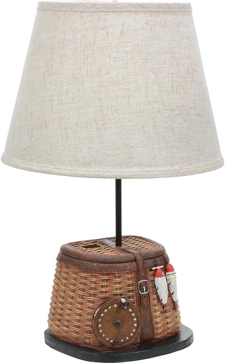 BLACK FOREST DECOR Fishing Creel Accent Lamp - Rustic Lodge Table Lamp with Woven Look - 20.25' x 13.15'