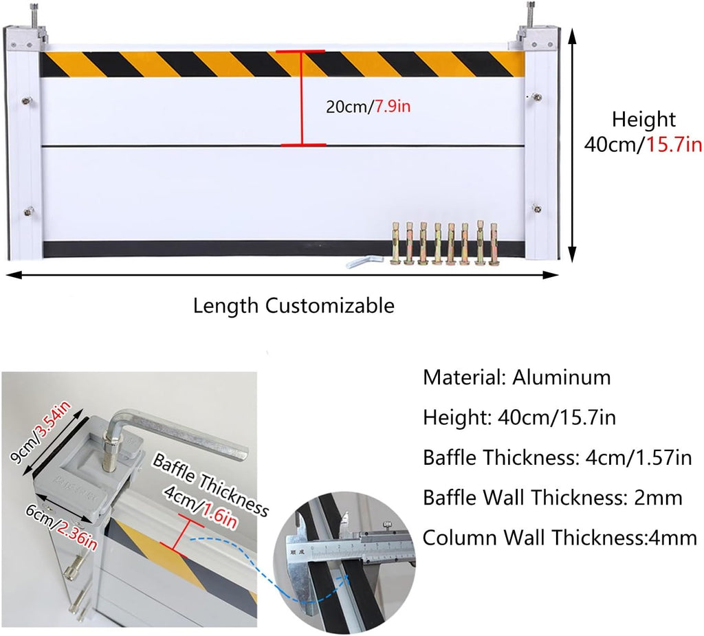 High Flood Control Baffle Reusable Aluminum Garage Door Water Barrier Threshold, Basement Doorway Flood Protection Barriers 2 4 6 8feet 10 12 14 16ft, Water Stopper Guard/ Flood Baffle Panel Shield(Si