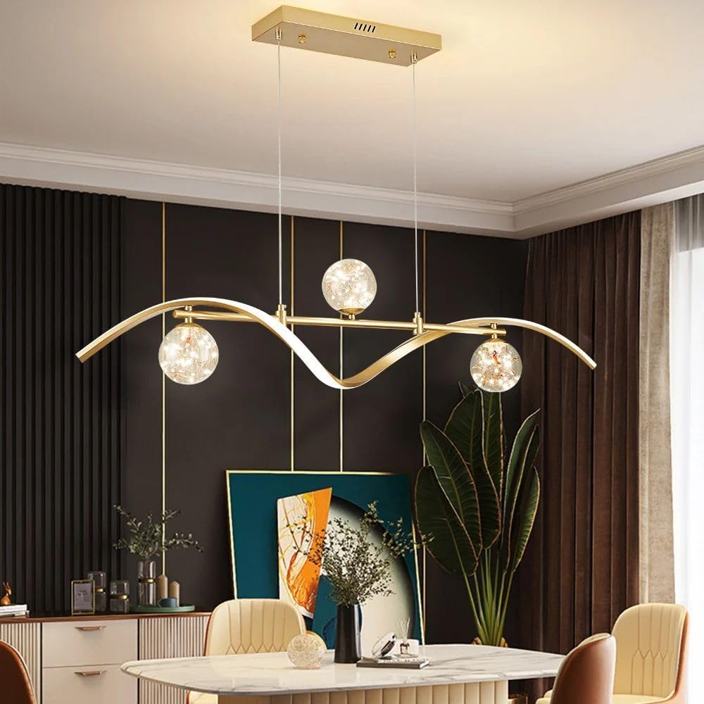 homary 40.2' Dimmable Kitchen Island Lighting, Gold 4-Light Dining Room Light Fixture Over Table Linear LED Chandelier Island Lights for Kitchen