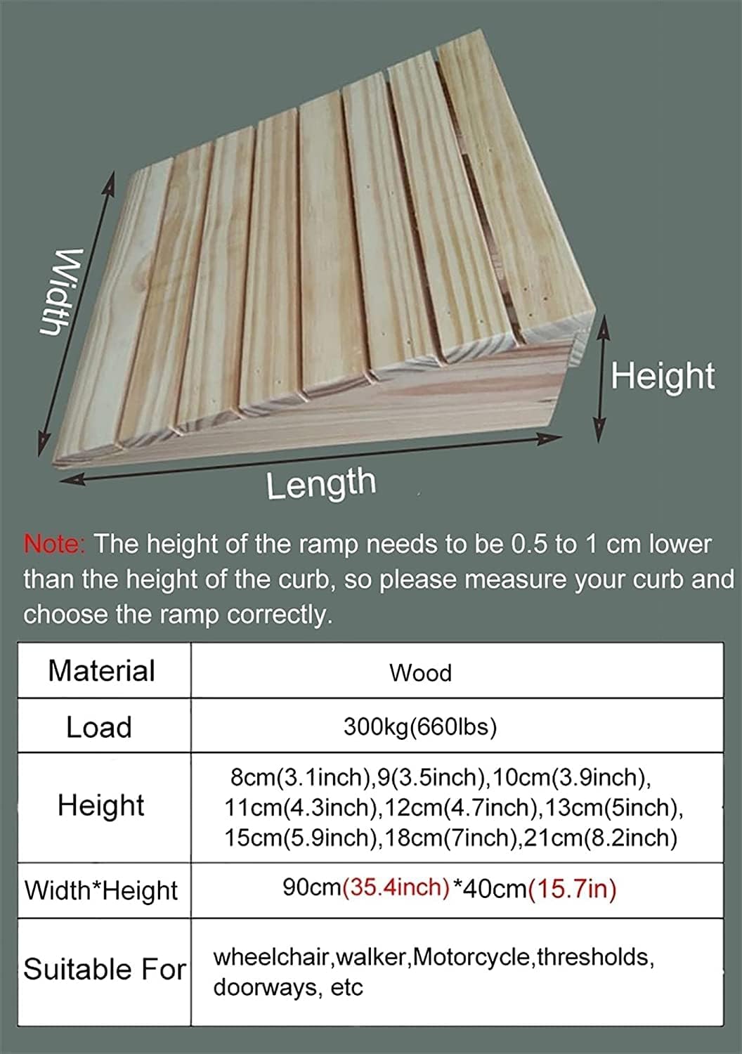 Handicap Ramps Wheelchair Ramp Wooden Threshold Ramp Non-Slip Extra Wide Doorway Handicap Ramps for Home Garden Stairs Scooter Ramp Sturdy