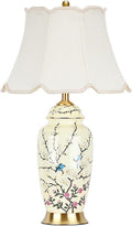 Flower Bird Ceramic Table Lamp, Rustic Vintage White 26.7' Tall Coastal Bedside lamp, Ceramic Lamp Body with Fabric Tapered Drum Shade for Living Room Bedroom House Bedside Nightstand Home