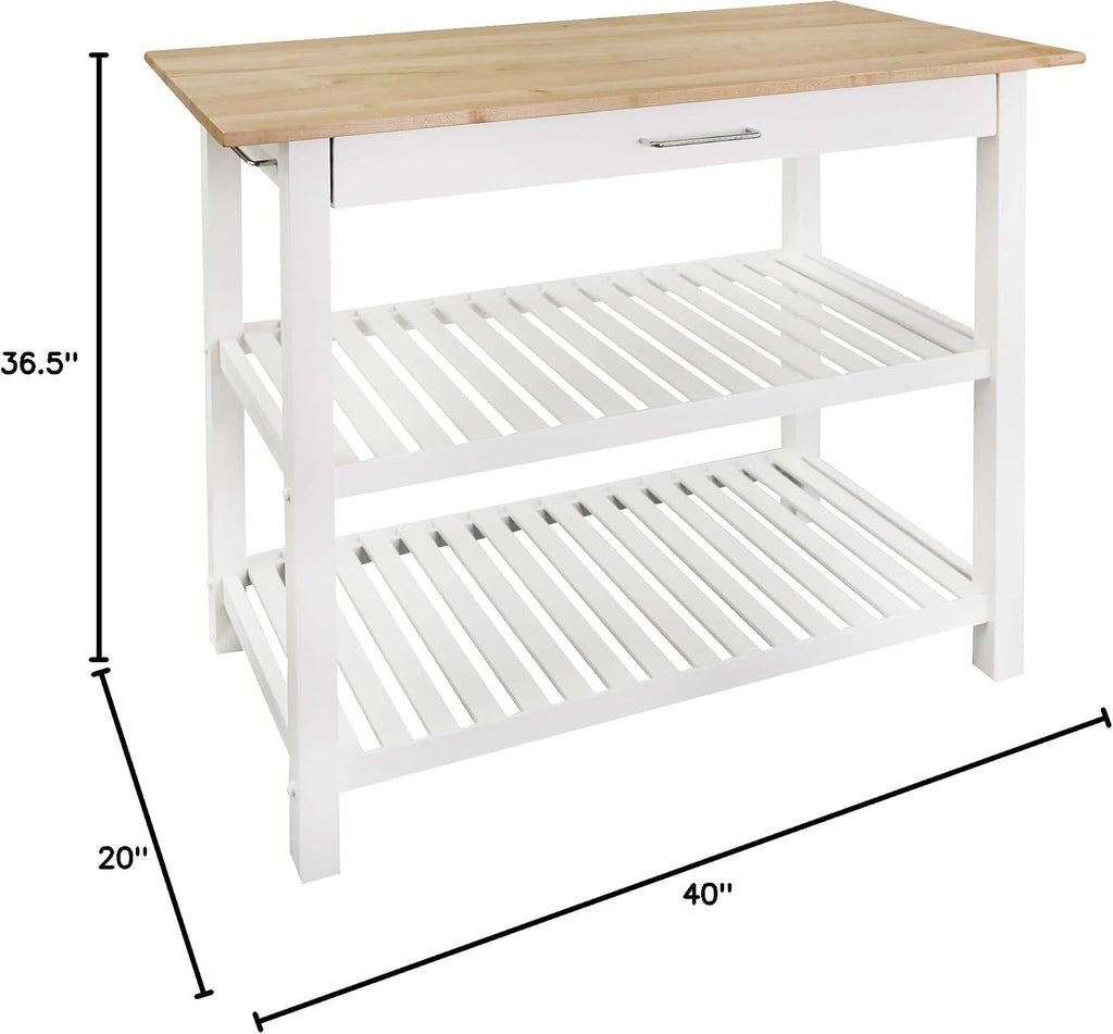 Casual Home Kitchen Island with Solid American Hardwood Top, Natural/White, 40' W (373-91)