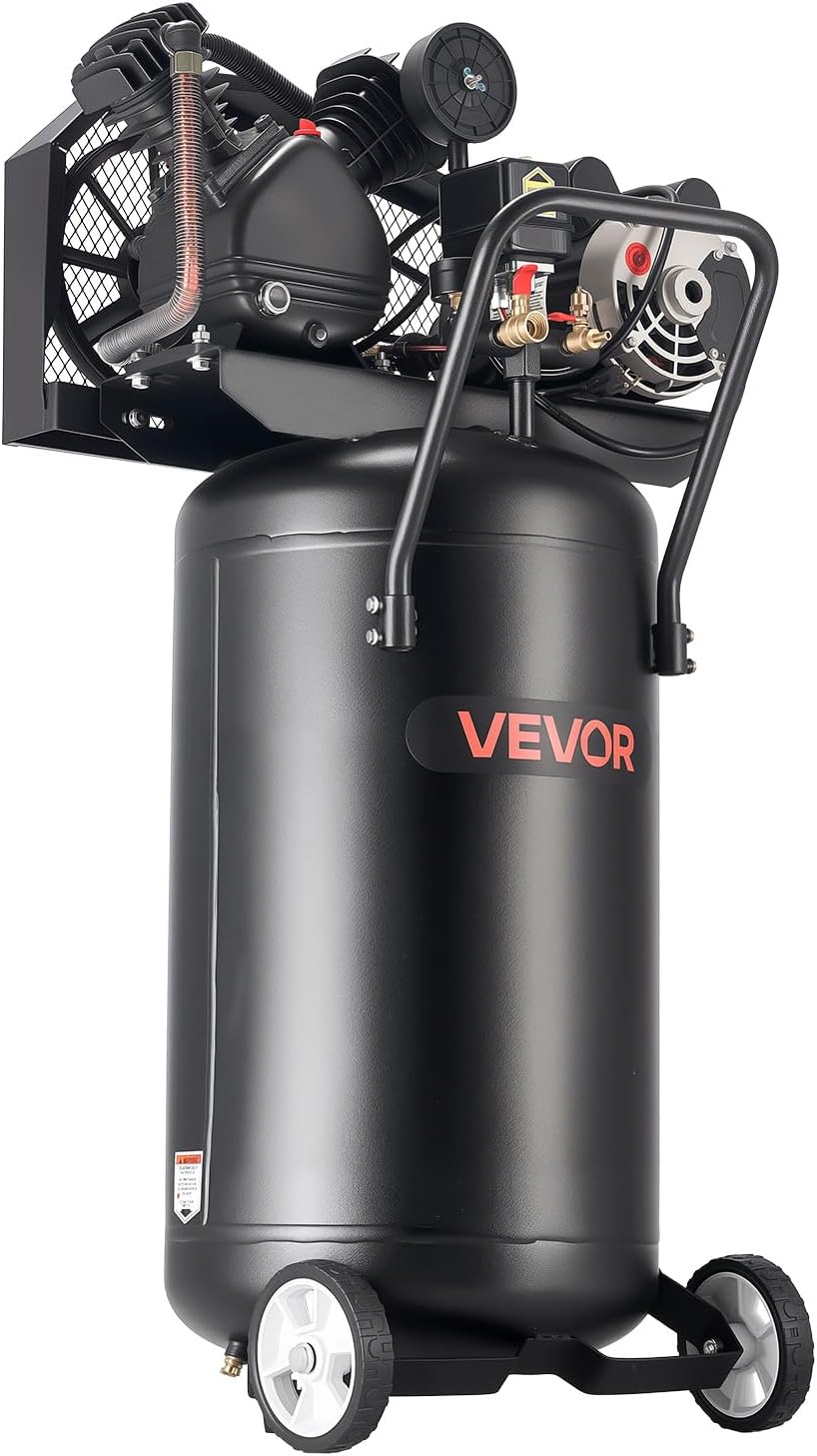VEVOR 25-Gallon Air Compressor, 2HP 5.5 SCFM at 90PSI, Max 200PSI Pressure Oil-Lubricated Air Compressor Tank, Portable on Wheels for Auto Repair, Tire Inflation, Spray Painting, Woodwork Nailing 120V