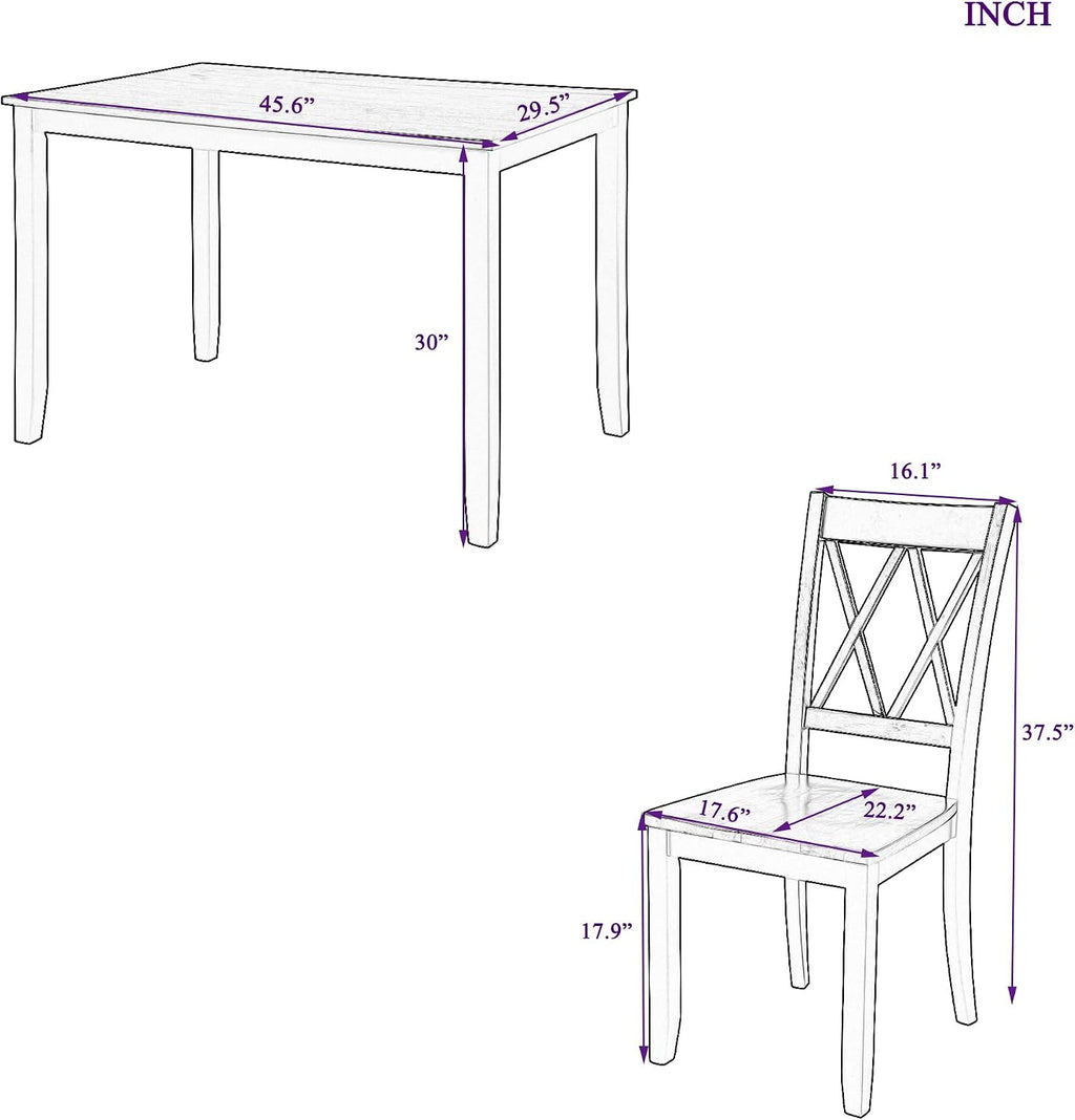 Harper & Bright Designs 5-Piece Wood Dining Table Set for 4, Kitchen Furniture Set with 4 High Back Dining Chairs for Small Places, Espresso+Black