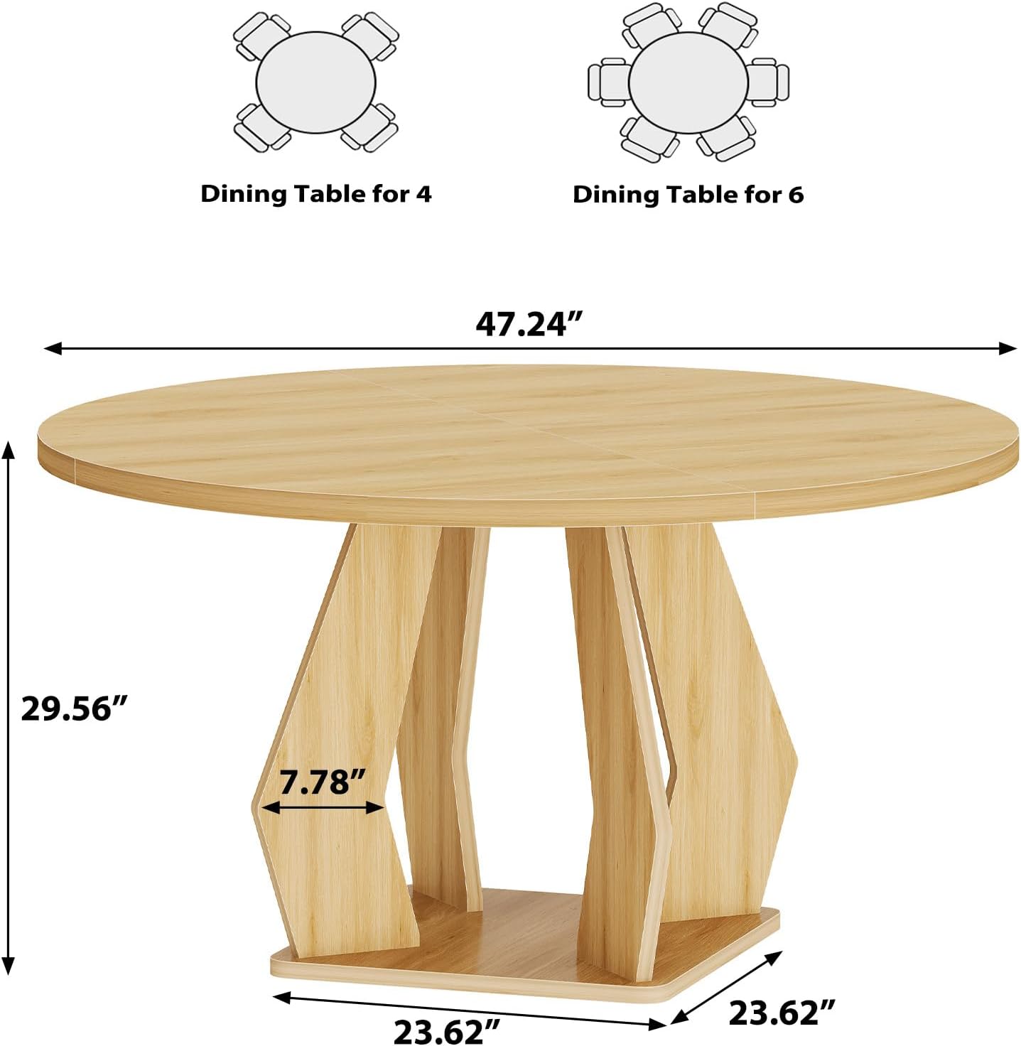 IBF Round Dining Table for 4-6 People,47 Inches Dining Room Table with Wooden Pedestal Base,Circle Dining Room Table for Kitchen,Office,Apartment,Living Room,Oak