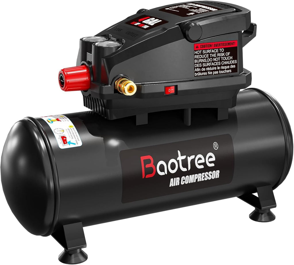 4 Gallon Portable Air Compressor, 0.5HP Motor 0.6SCFM@90 PSI,1.0SCFM@40PSl Max 110PSI Oil Free Air Compressor Tank, Garage Air Compressors for Car Repair, Spray Painting, Woodwork Nailing
